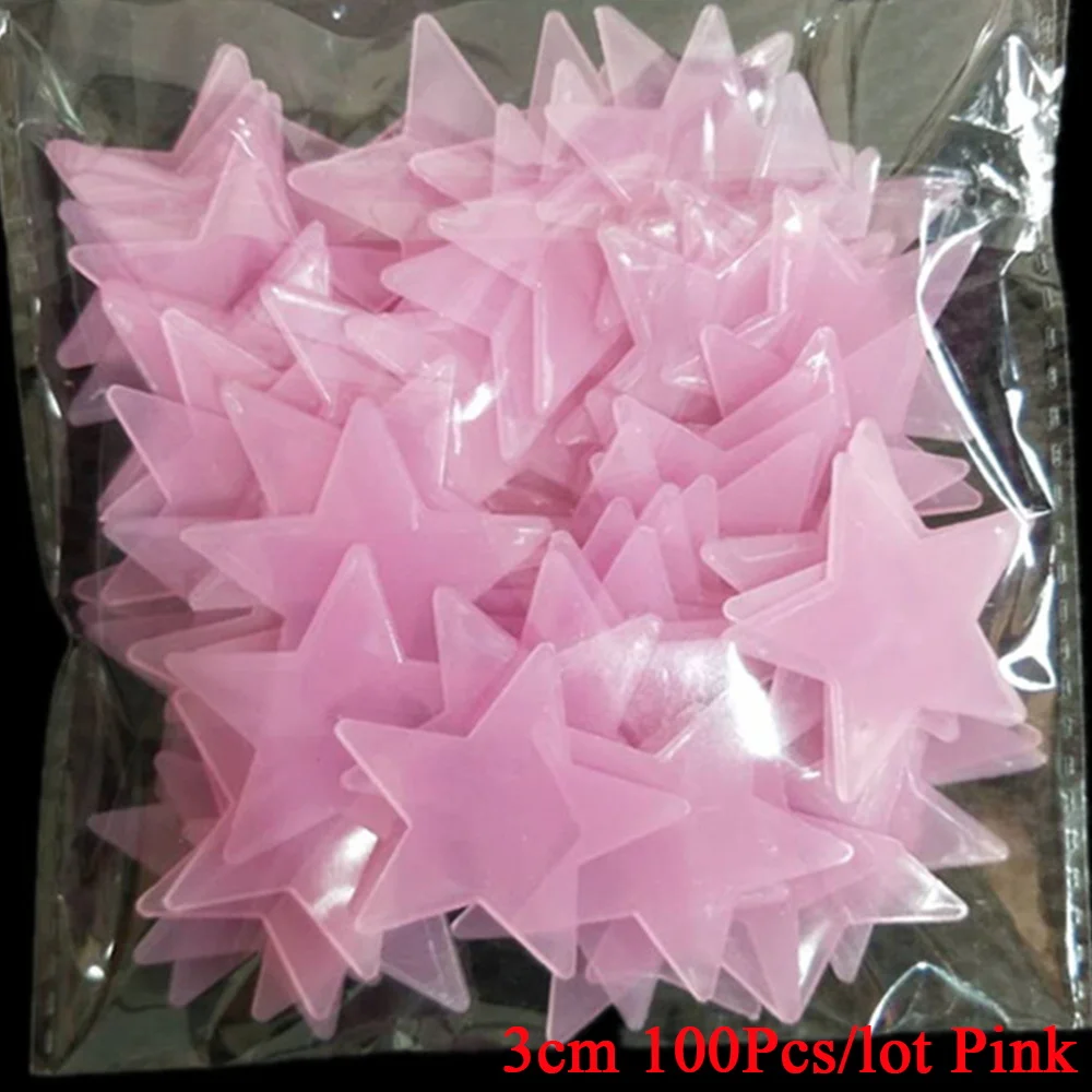 Pink-3cm-100pcs 103 шт светится в темноте, светящаяся звезда, луна, сделай сам, фосфоресцирующая Наклейка на стену s для детской спальни, Наклейки на стены, домашний декор - Цвет: Pink-3cm-100pcs
