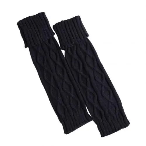 Navy Blue Зимние носки для девочек Для женщин однотонные Цвет кардиган Крючковой вязки гетры эластичные сапоги крышка гольфы - Цвет: Navy Blue