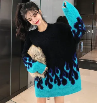 

Spring new 2020 net red same style looks thin and color matching loose long sleeve bottoming sweater knitted top female