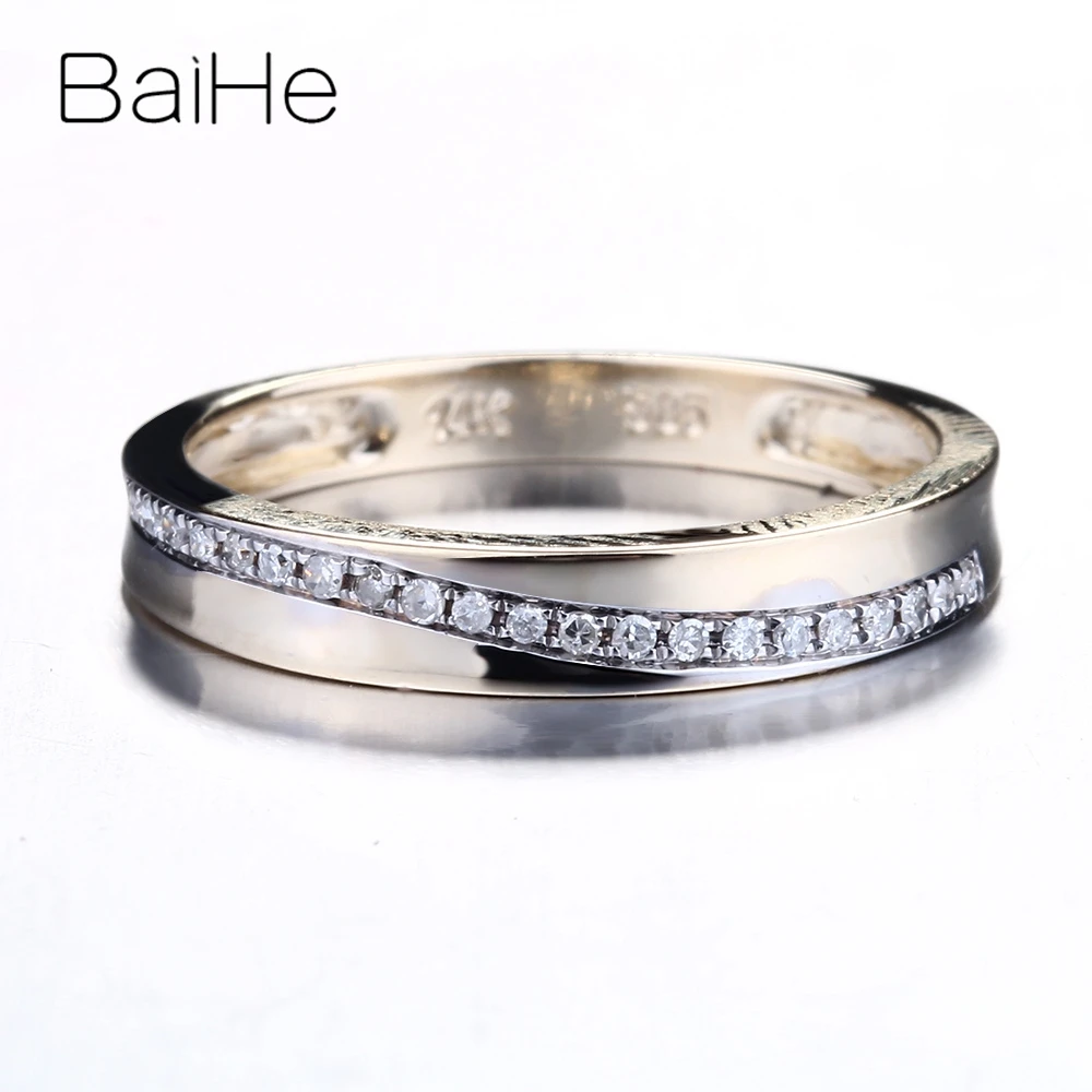 BAIHE Solid 14K желтое золото(AU585) 0.15CT Сертифицированный H/SI круглый огранки натуральные бриллианты свадебные женские модные ювелирные изделия Подарочное кольцо