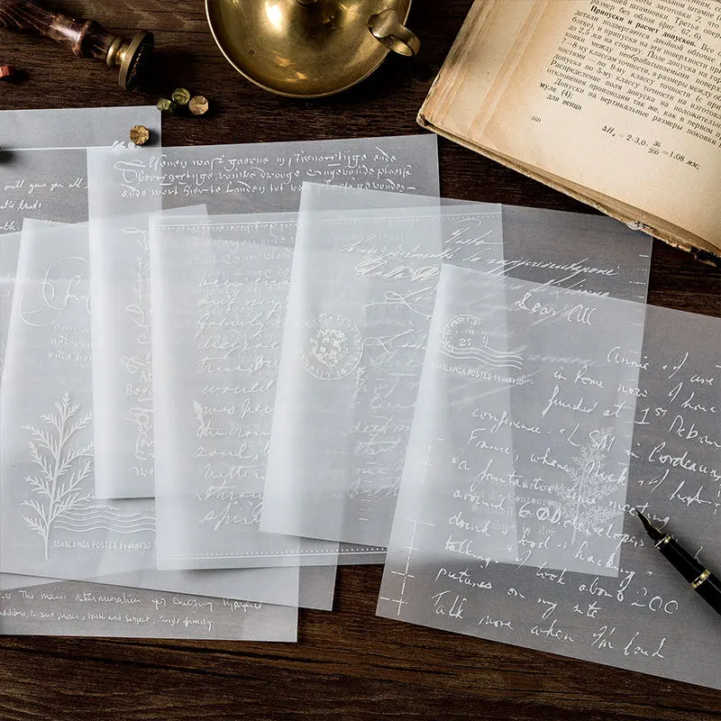 

8pcs/lot White Ink Sulfuric Acid Paper Background Paper White Series Handbook Retro Black and White Stationery Poster Material