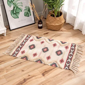 

Bohemian Cotton Linen Rugs Home Decorative Hand Woven Geometric Floor Mat Bedroom Living Room Carpet With Tassels Home Decor
