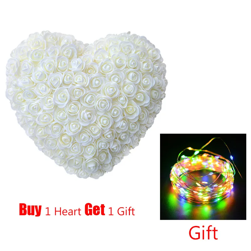 Молочно-Белый Dropshipping 30CM Artificial Rose Heart Shaped with LED Light for Valentine's Day Birthday New Year Gifts Love Gift - Цвет: Молочно-Белый