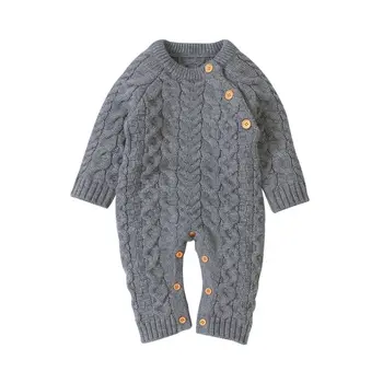 

2020 HOT Spring Autumn Infant Baby Rompers Boys Girls Long Sleeve Solid Color Rompers Knitted Jumpsuit Kids Outfits