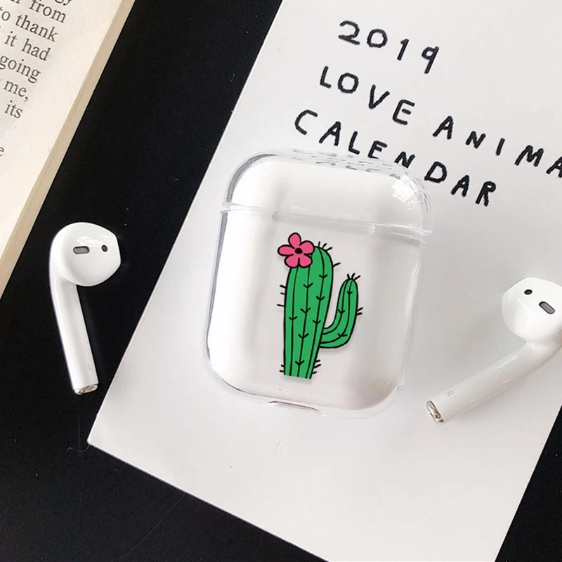 Чехол для Airpods, чехол с милым КАКТУСОМ и милым сердцем, прозрачный жесткий чехол на Airpod, защитный чехол для Air Pods, 1, 2, чехол