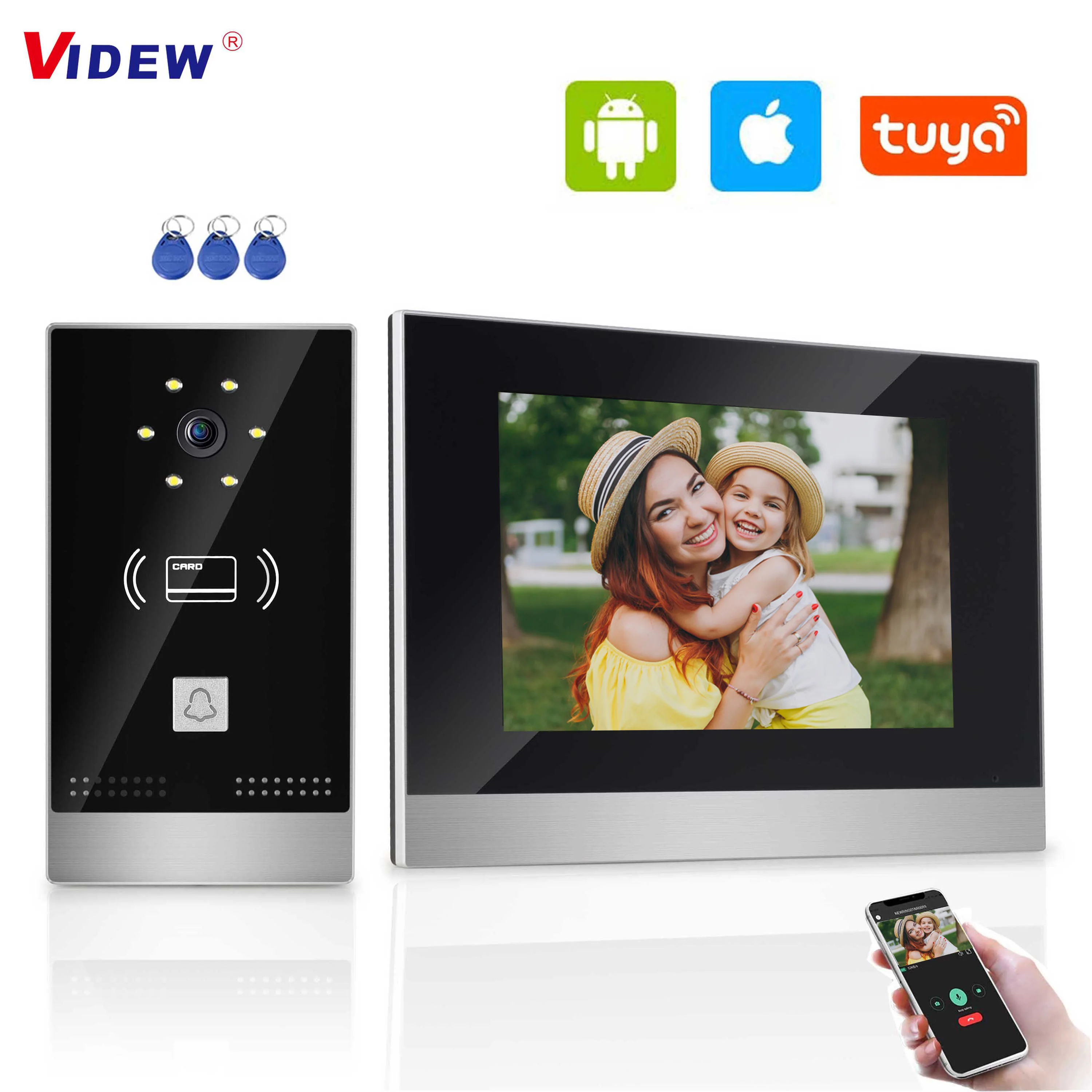 Video Camera Doorbell Door Phone Intercom System with 7 Inch HD Monitor Tuya Smart Night Vision Door Entry System RFID for Villa
