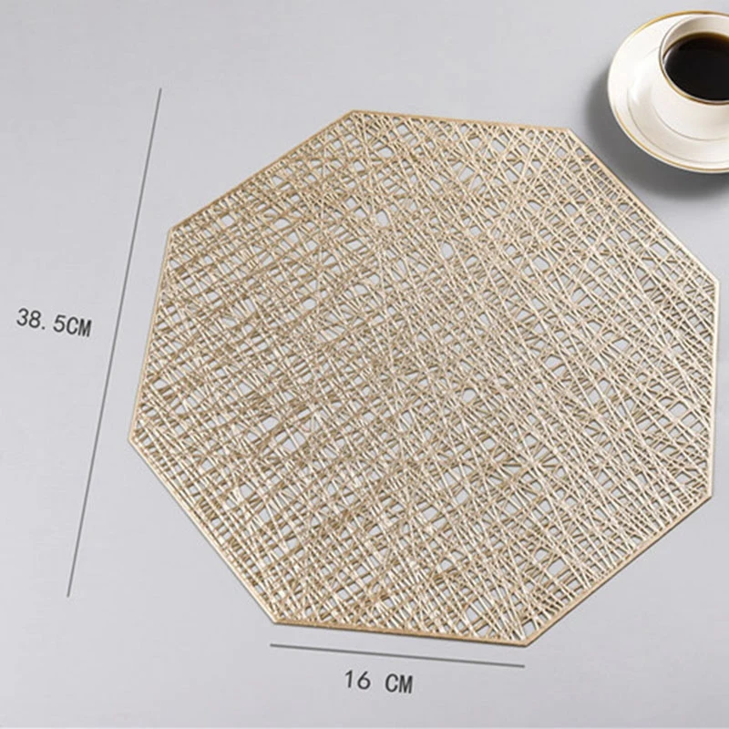 Fashion-4Pcs PVC Placemats Octagonal Hollow Waterproof Non Slip Table Mats Heat-Insulated Pad Coaster Home Decoration Dinner Pla