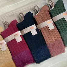 Теплые норковые хлопковые носки с двойной иглой, пушистые носки, женские носки, толстые из вельвета с отделкой под куницу, хлопковые Веселые носки, розовые зимние носки