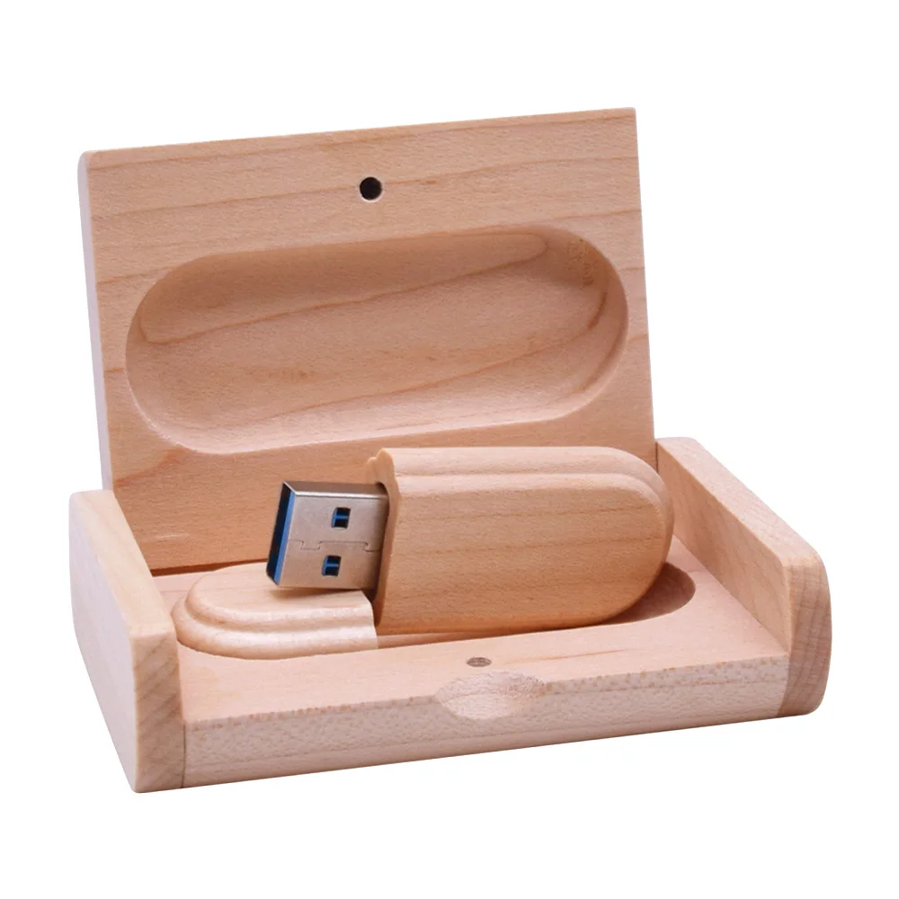 Real Capacity Maple Wood Oval USB+Box Flash Drive 3.0 Pendrive 8gb 16gb 32gb 64gb Memory Stick Wedding Gift over 10pcs Free Logo |