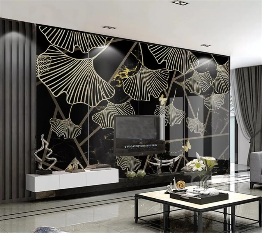 Beibehang-Custom-large-wall-painter-with-modern-light-luxury-abstract-geometric-black-gold-leaf-marbled-background