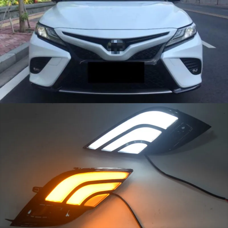 

Для Toyota Camry SE 2018 2019 светодиодсветодиодный дневные ходовые светильник бампер противотуманные фары DRL с желтым указателем поворота