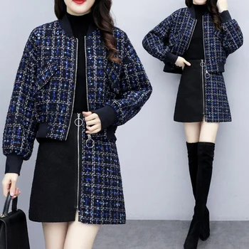 

Fashion A-line Zip Plaid Twinset Plus Size Vintage Fashion Loose 2 Pcs Set Letter Patchwork Korean Brief Summer Set Women
