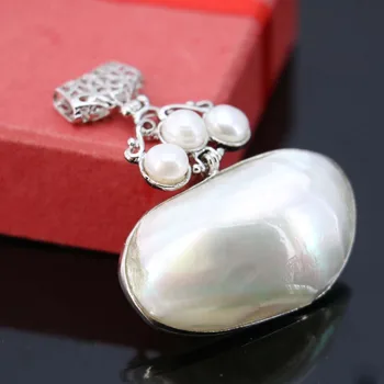 

47 X 20mm White Natural Mabe Shell Pearl Pendant Female Original Ethnic Gift AAA+++++Free shipping