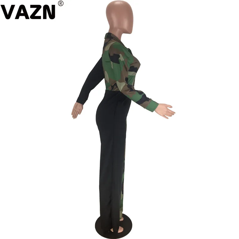 VAZN LM8092 Горячие жоржет обычные Комбинезоны сексуальный всплеск верблюд полный рукав женские тонкие с высокой талией комбинезоны прямого силуэта