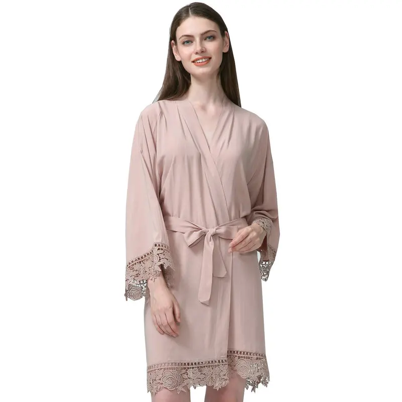 YUXINBRIDAL, новинка, цвета шампанского, однотонное хлопковое кимоно, халаты с кружевной отделкой, женский свадебный халат, халат, одежда для сна, белый подарок