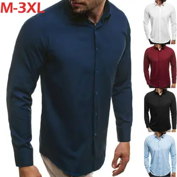 

Fashion Men's Luxury Simple Long Sleeve Shirt Casual Slim Fit Stylish Pure Color Shirts Tops