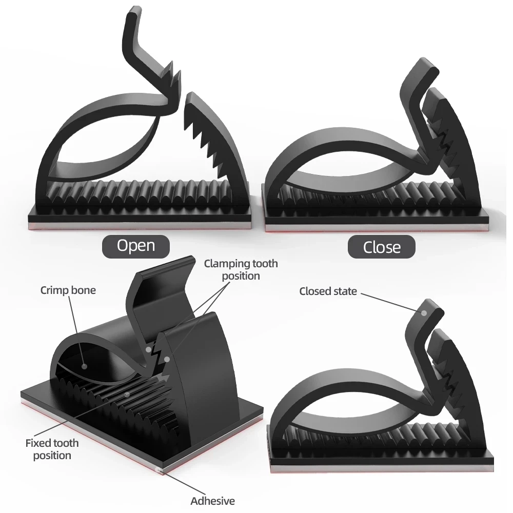 접착제 USB 케이블 주최자 자동차 와이어 클립 해결사 홀더 조정 가능한 케이블 관리 마운트 클램프 네트워크 사무실 자동차 코드 와인 더