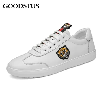 

GOODSTUS Men Genuine Leather Casual Shoes Lace-Up Solid Breathable Platform Comfortable New Fashion Male Street Walking Sneaker