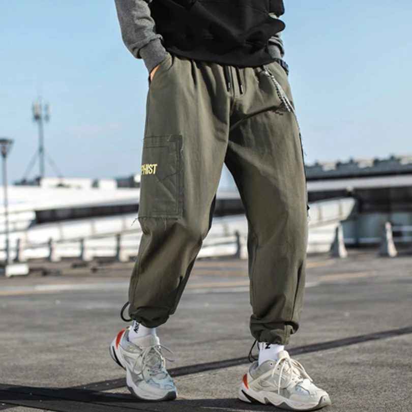 Men's Trousers Solid color jogging High quality Cotton Casual Pants splice Big-pocket Hip Hop Autumn Fashion Cargo Pants A1012