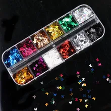 Маникюр 12 цветов бабочка блесток прямоугольная коробка украшения Маникюр цветные блестки 12 Сетка прямоугольная коробка