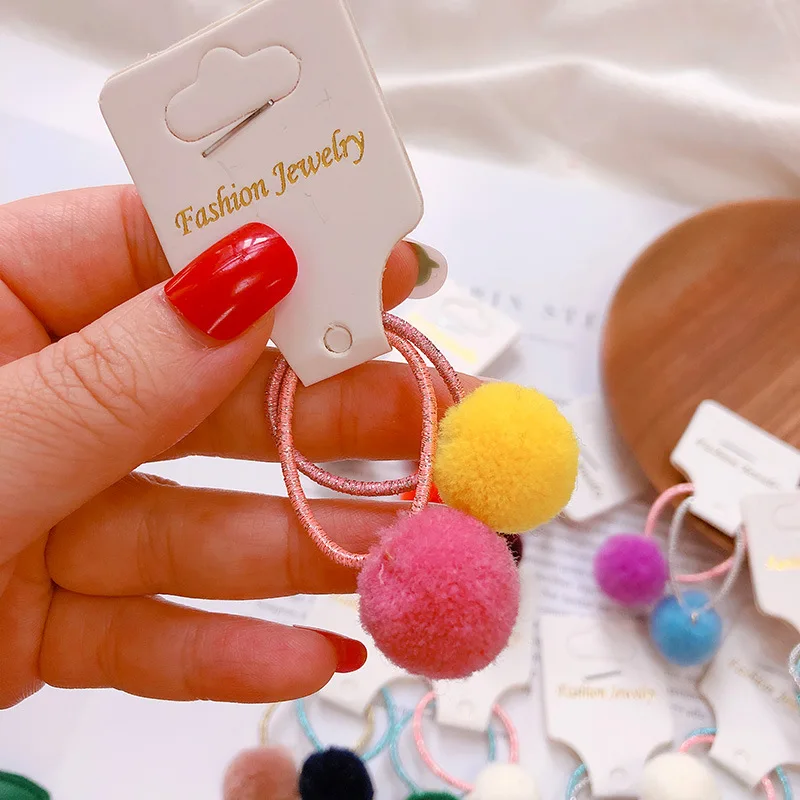 Детские конфеты плюшевые шарики hairties BB девушки резинка Детские резинки для волос конский хвост Зажим Для Волос Аксессуары - Цвет: Pink yellow