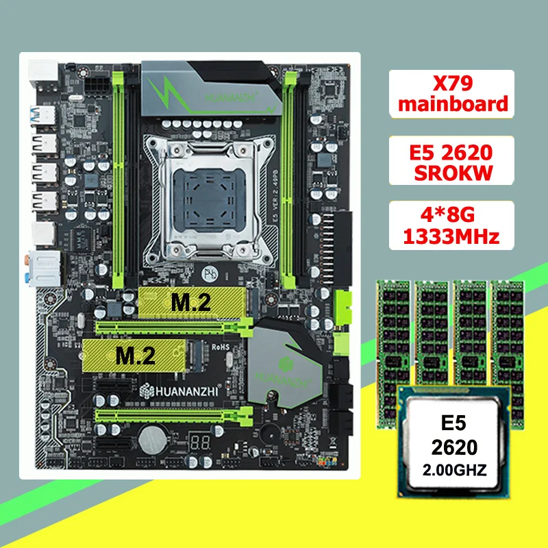 ^Cheap Discount motherboard with CPU RAM HUANANZHI X79 motherboard with M.2 slot CPU Intel Xeon E5 2620 SROKW RAM 32G(4*8G) DDR3 RECC