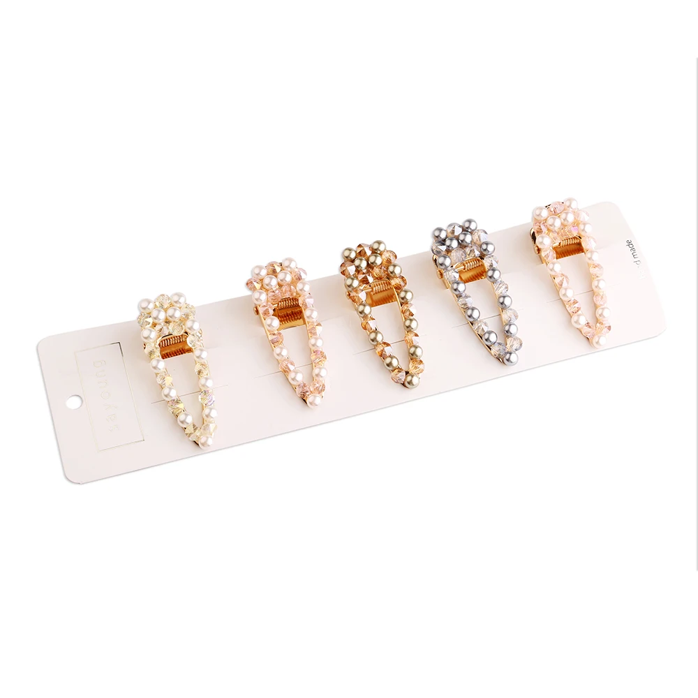 

Korea Geometric Waterdrop Hairpins For Women Crystal Rhinestone Round Pearl Hair Clips For Women Hairgrips