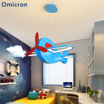 

Omicron Creative Pendant Lights Blue Pink Airplane Suspension Children's Lamp For Bedroom Cartoon Lighting Fixture