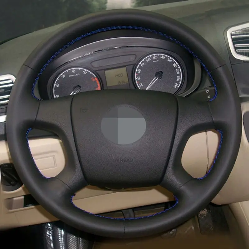 Сшитая вручную Черная мягкая искусственная кожа автомобильный чехол на руль для Skoda Octavia 2004-2009 Fabia 2005-2009 Roomster 2006