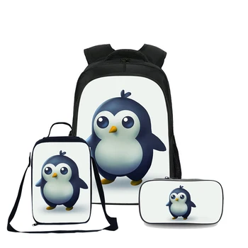 

HaoYun Primary Students Backpacks Cartoon Penguin Prints Pattern Kids School Bags Afro Arts Designer 3PCs/Set Book Bags