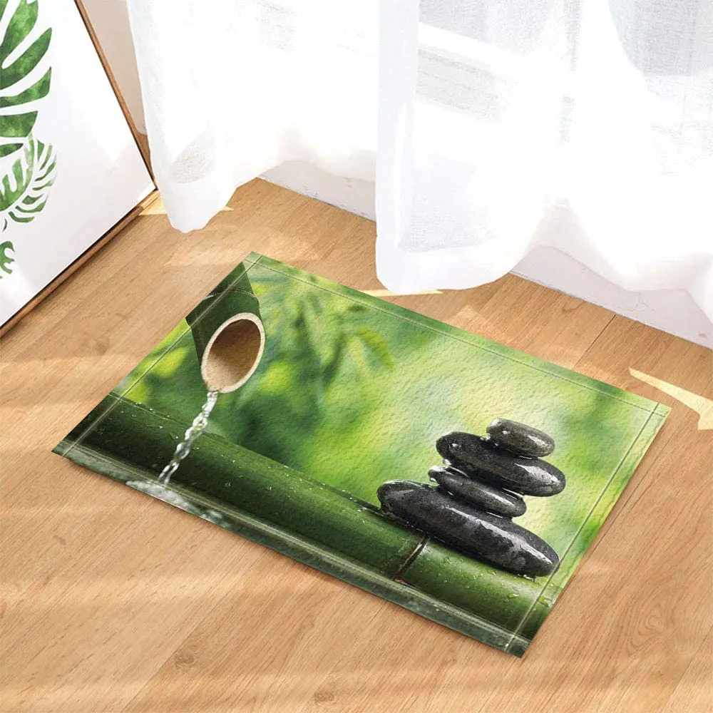 Badezimmermatte aus grünem Bambus mit schwarzem Stein wasserdicht rechtwinklig für Kinder 40 x 60 cm | Дом и сад