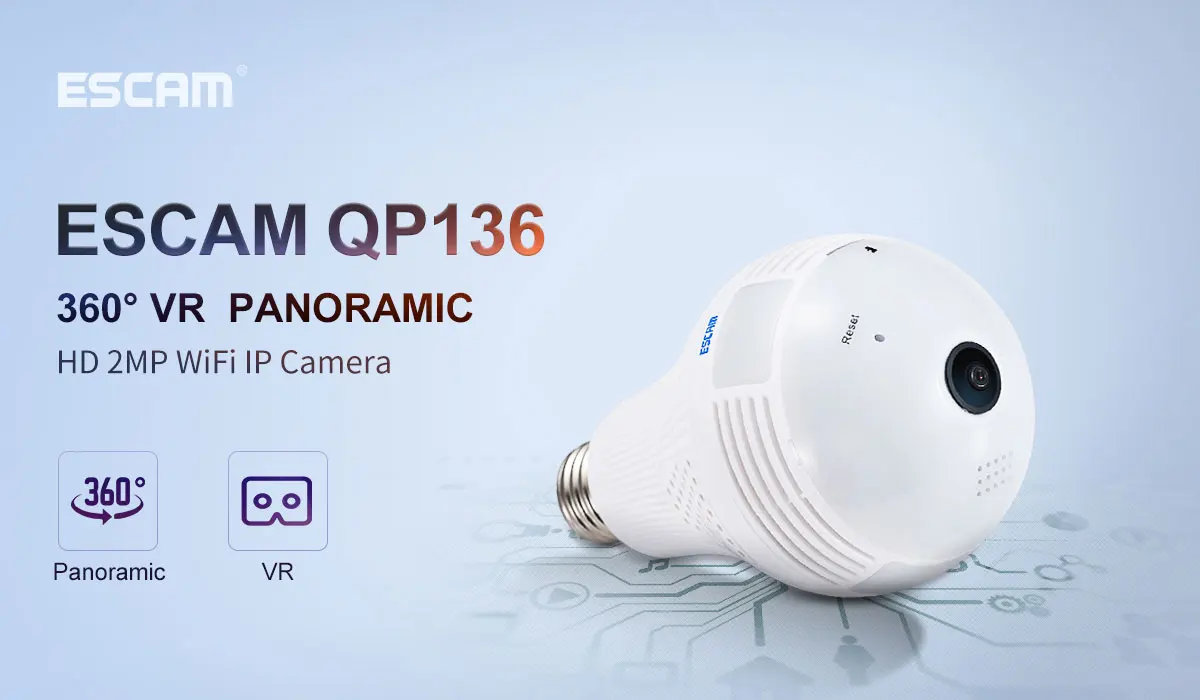IP камера Escam QP136 HD 1080P 2 Мп E27 Wi Fi 360 градусов|camera 360|camera degreeip camera degree |