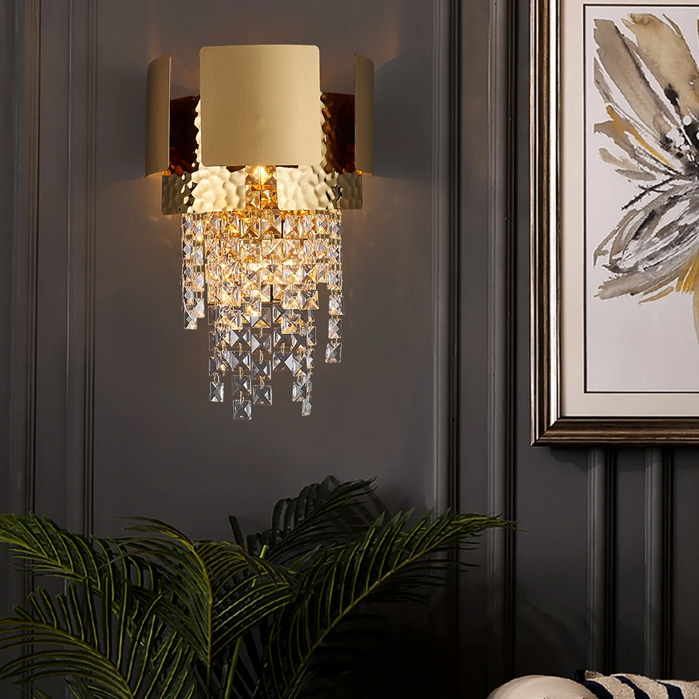 Modern crystal wall lamp for bedroom bedside gold LED sconces light fixtures living room decor TV wall lighting