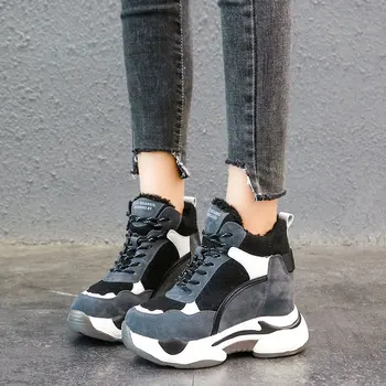 

Fashion Autumn Women's Ankle Boots Walking Ladies Breathable Boots High Platform Sneakers 8CM Wedges Heels Winter Boots Woman