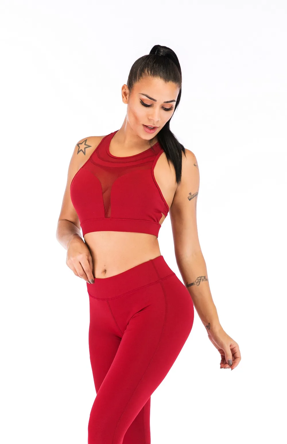 Спортивная одежда das mulheres conjunto cor sólida costura correndo aptidao леггинсы футболка esportes das mulheres conjunto s-l