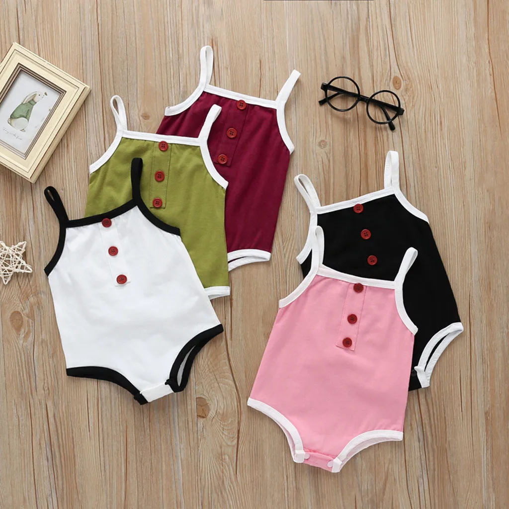 New romper baby girl sleeveless solid color open buckle strap jumpsuit fashion Small fresh clothes для новорожденных 05* | Мать