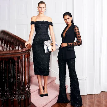 

High Quality Celebrity Two Pieces SetS Black Sequined V-Neck Ins Set Evening Party Set