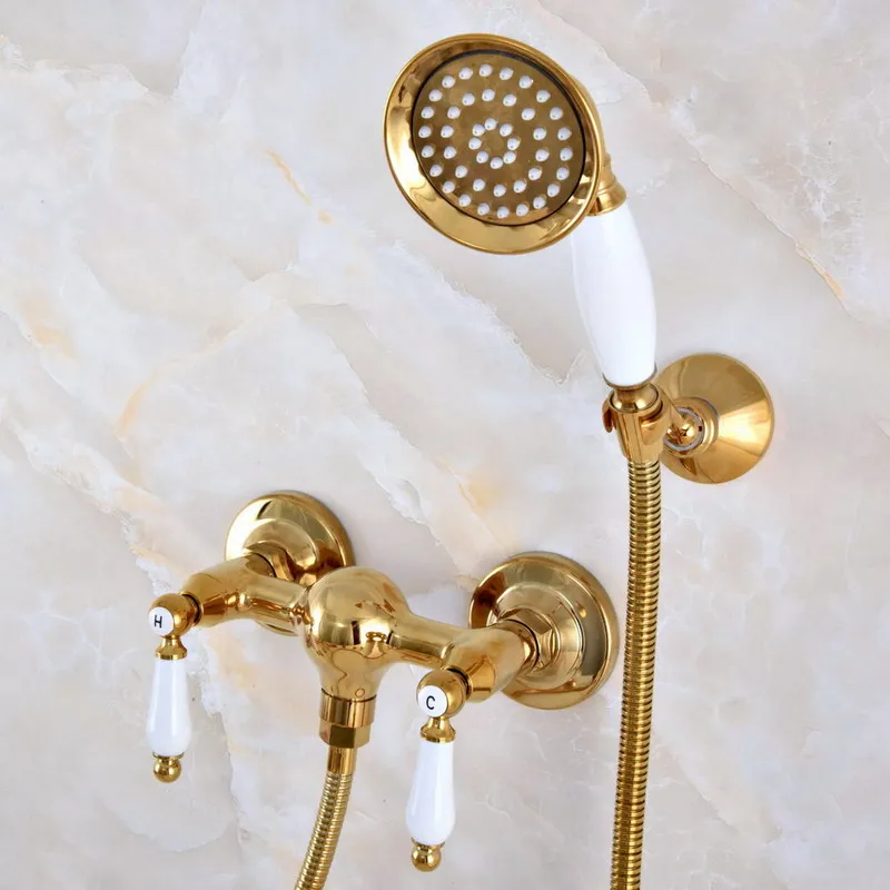 Luxury Polished Gold Color Brass Bathroom Hand Held Shower Head Faucet