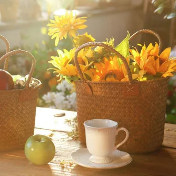 

1 Pcs Vintage Seaweed Woven Hand Basket Flower Pot Beach Storage Basket JS23