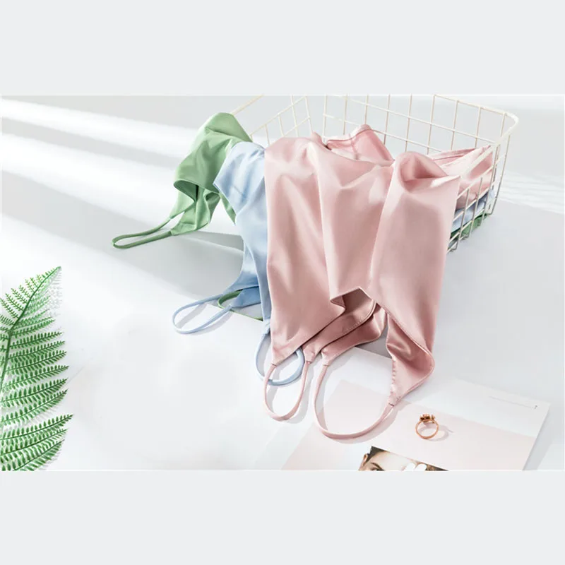 Women Spaghetti Strap Top Halter V Neck Basic Cami Sleeveless Satin Silk Tank Tops Women'S Summer Camisole Plus Size