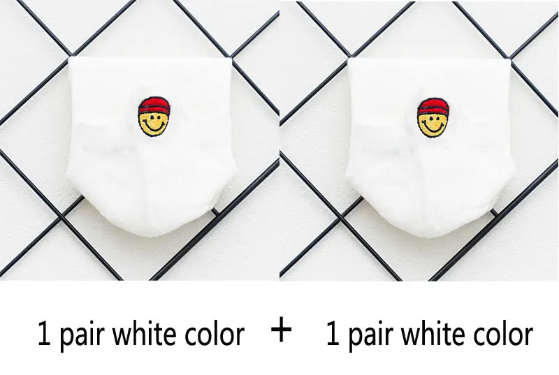 white white Размер 35-42, кавайные женские носки, счастливые модные забавные Женские носочки, хлопковые, с вышивкой, яркие цвета - Цвет: white white