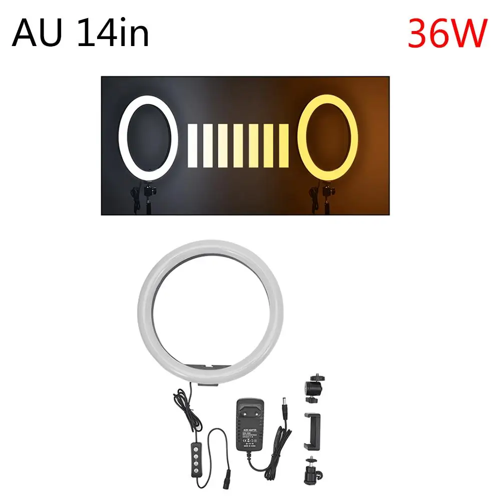 36w AU 1" фотография с регулируемой яркостью светодиодный Selfie кольцо свет Youtube видео Live 5500k фотостудия свет с держателем телефона USB разъем без штатива - Цвет: 36w AU