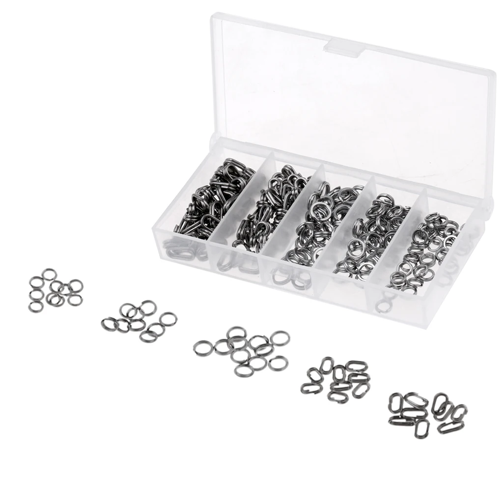 200pcs Sea Fishing Oval& Round Split Rings Stainless Steel Snap Double Loop