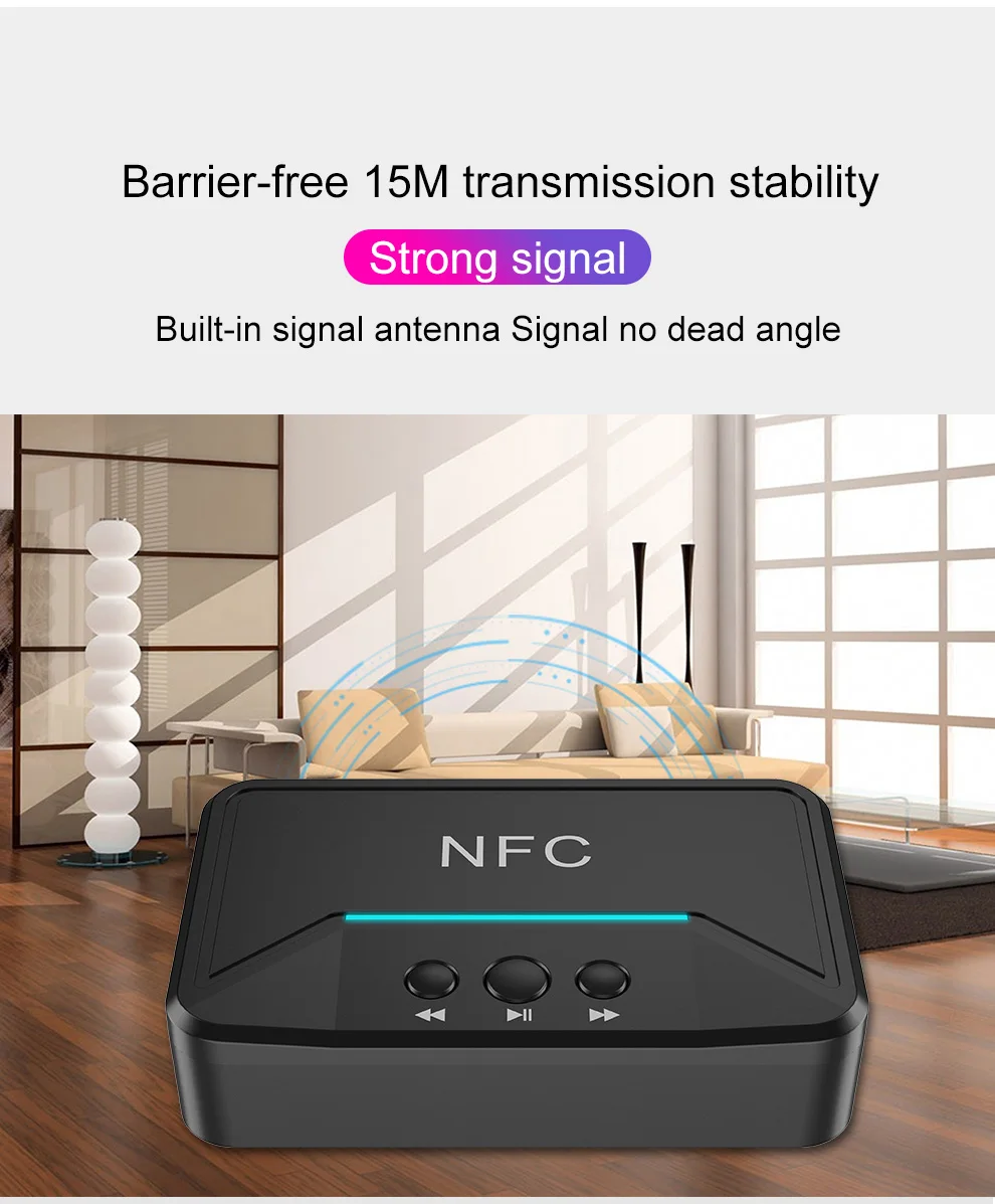 Bluetooth 5 0 Receiver Smart NFC A2DP RCA AUX 3 5MM Jack Wireless Adapter Suppotr USB Play For Car Household Speaker Headphone