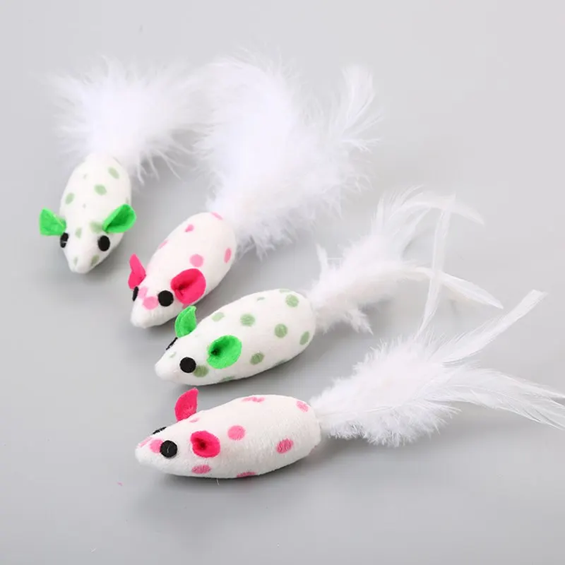 

Colorful Mouse Hair Feather Cat scratcher Teaser Elastic Plastic Cats Stick Funny Pet Cats Favorite Interactive Training Toys