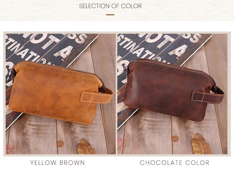 Crazy Horse Leather Retro Leather Wash Bag Multi-Function Storage Bag Top Layer Leather Men's Clutch Bag