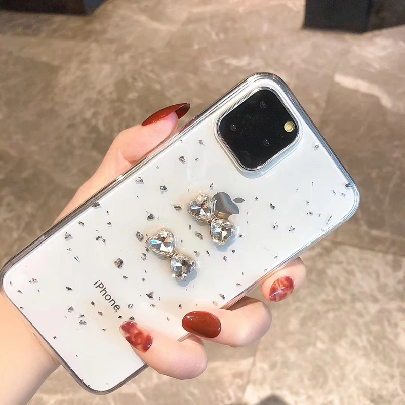 

Fashion bow tie Phone case for iphone 11 X XR XS Max 6 6S 7 8 Plus 11 Pro Max Cute Case bling glitter Soft TPU Girl Cover Coque