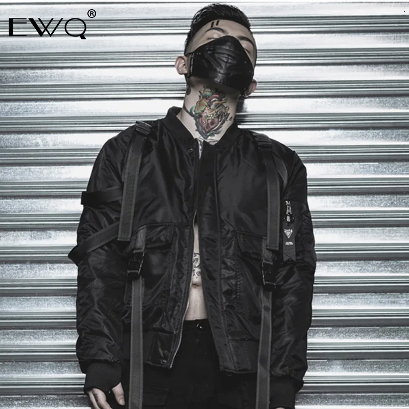 EWQ / Tide High Street Straps Pilot Jacket Hip Hop Loose Coat For Male Autumn Winter Fahison New Men's Clothes 19H-a67