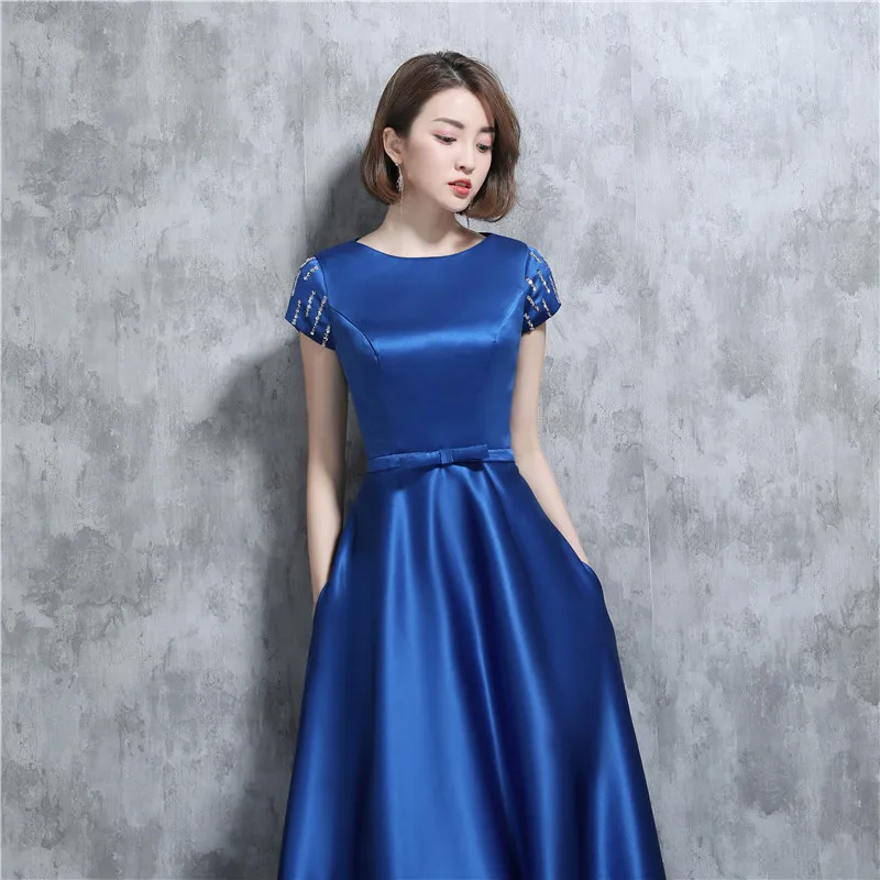 Голубое платье для подружки невесты Vestidos de Noiva с рукавами-крылышками ТРАПЕЦИЕВИДНОЕ свадебное платье с бантом на молнии сзади