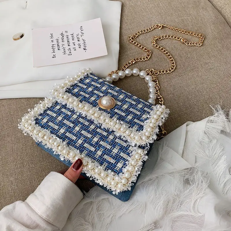 2021 Fashion Small Designer Pearl Crossbody Bag for Women Vintage Female Purses and Handbags PU Leather Shoulder Bags